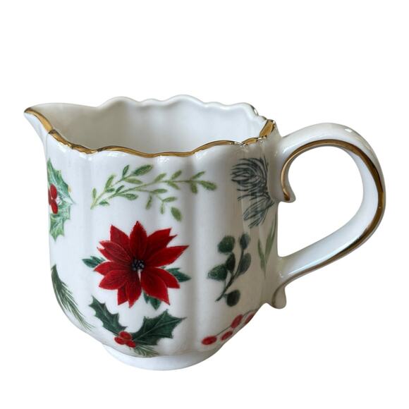 Grace Teaware Christmas Holly Poinsettia Porcelain Sugar & Creamer Set New - Picture 4 of 16